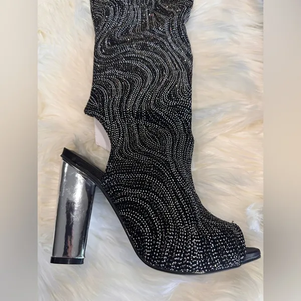 New:‎ Bamboo Bling peep toe block heel boots - Image 4