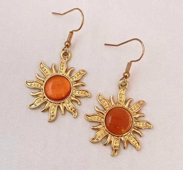 18K Gold Plated Orange Opal Sunflower Dangle Drop Earrings for Women - Image 3
