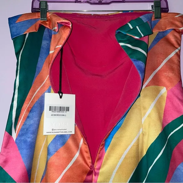 RUNAWAY Size L Jade Mini Dress Solana Strapless Rainbow - Image 7