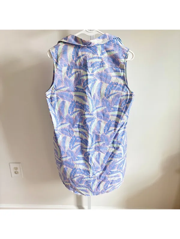 vineyard vines EUC Women's Mini Dress Blue Pink Palm Leaf Tropical Collared 10 - Image 4
