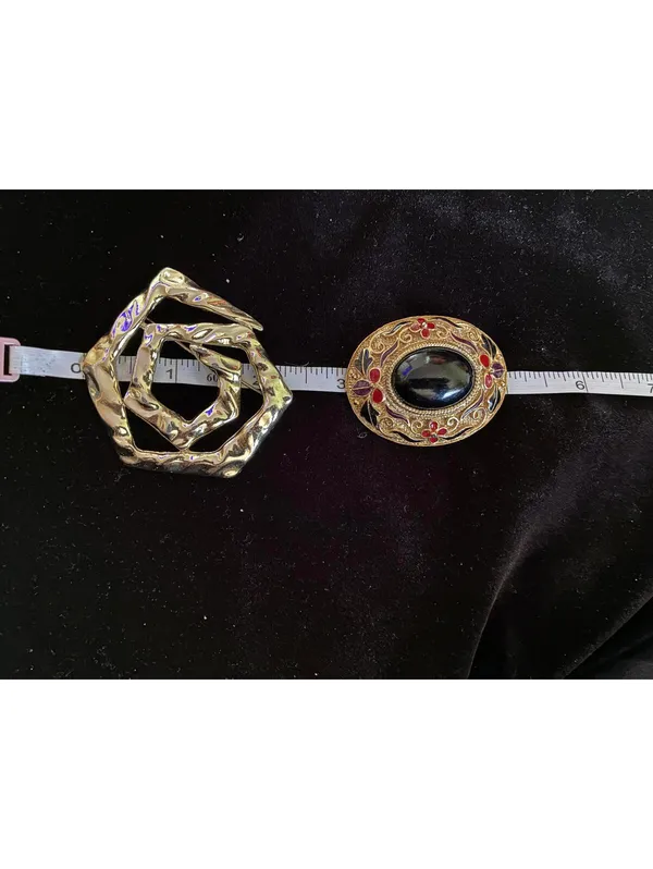 Vintage Brooch Pin Lot 5 Pcs Enamel Gold Tone Abstract Floral Geometric Jewelry - Image 4