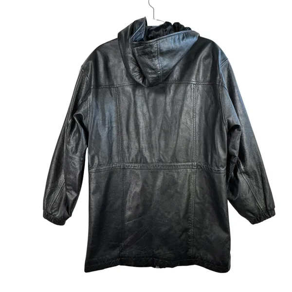 Wilsons Leather Hooded Leather Coat‎ Full Zip Pockets Black Size M Capsule READ - Image 2