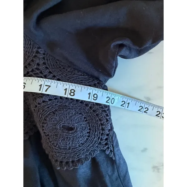 Free People Black Crochet Lace Inset Square Neck Whimsigoth Babydoll Blouse L‎ - Image 10