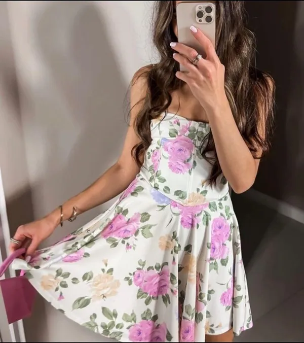 ZARA Floral Corset Style Dress - Image 4