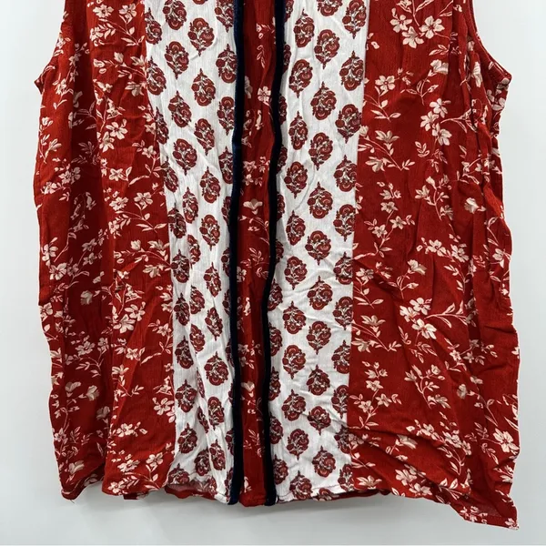 THML Burnt Orange & White Floral Print Sleeve‎ Mock Neck Top Sz L NEW - Image 3