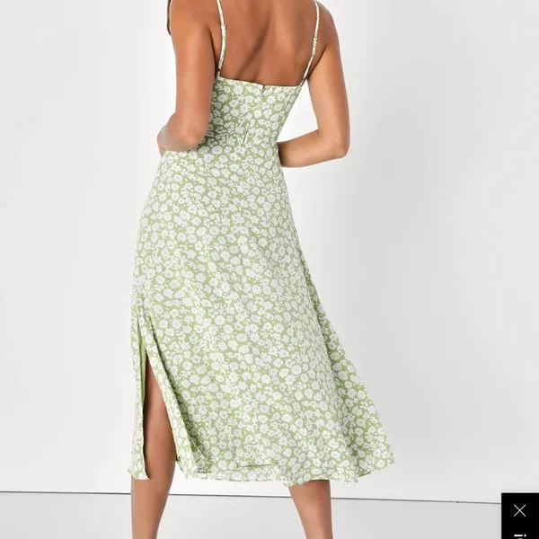 Lulus Timeless Touch Green Floral Print A-line Midi Dress - Size L - Image 2