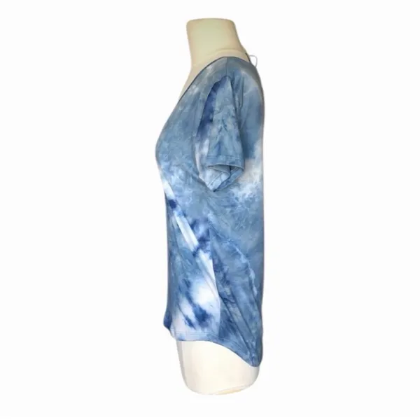 Blue Tie Dye Scoop Neck Tee Soft Stretch Casual Boho Women’s Small - Image 8