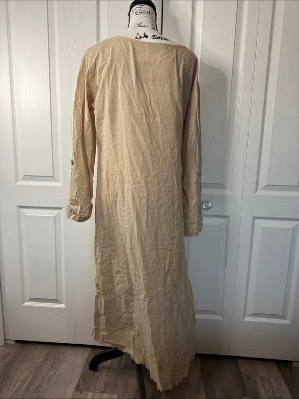 Women's High-Low Long Sleeve Dress in Beige - Image 3