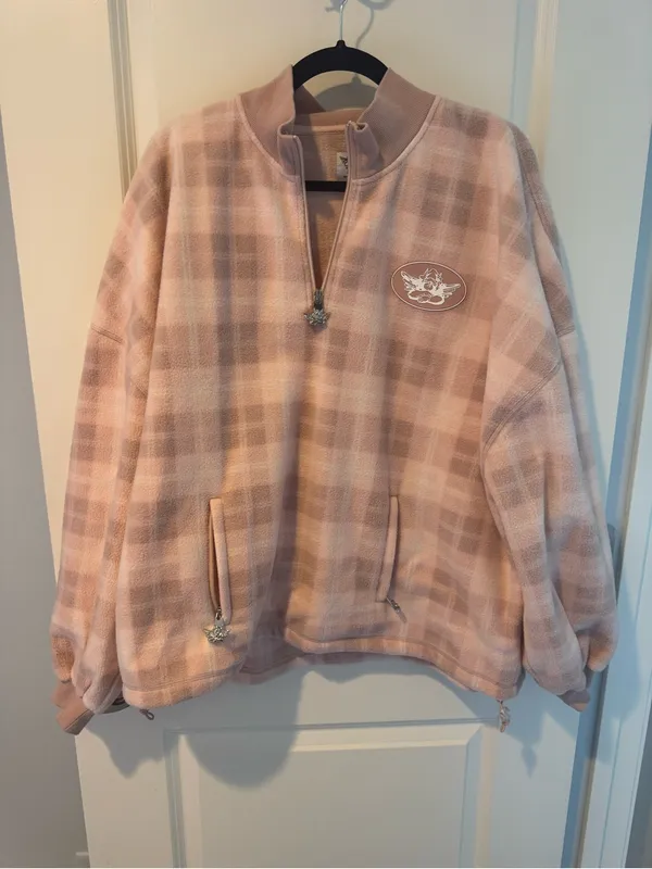 Boys Lie Alex On My Team A1 Quarter Zip Pullover Pink Plaid - Image 4