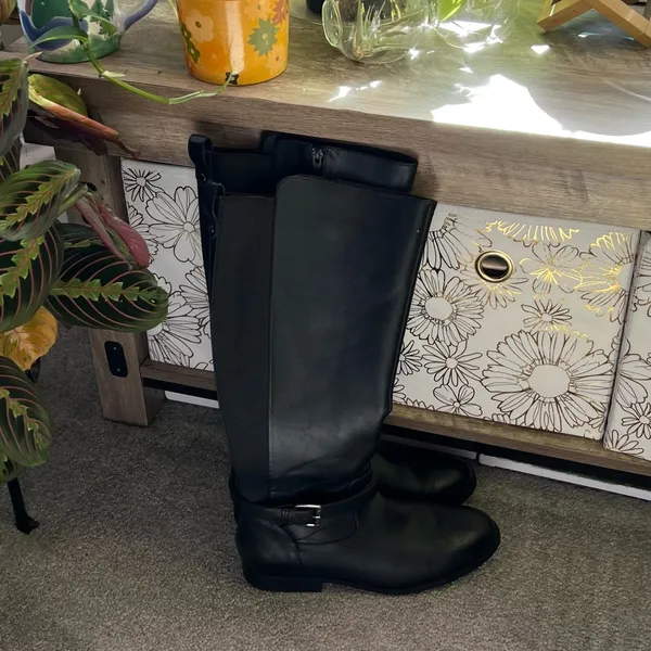 A New Day Black Faux Leather Tall Riding Boots Target Size 10 Buckle detail - Image 2