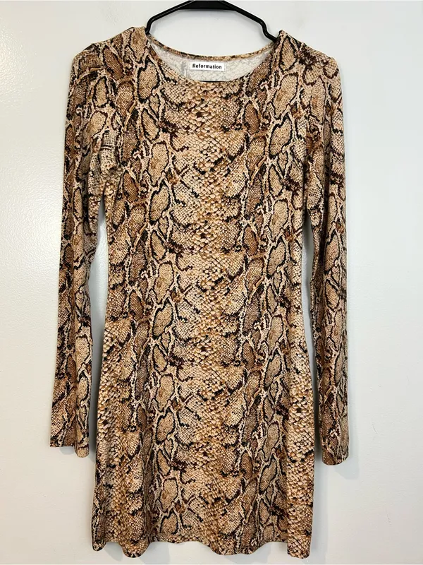 Reformation Smith Mamba Bodycon Snake Skin Animal Print Brown Mini Dress M - Image 2