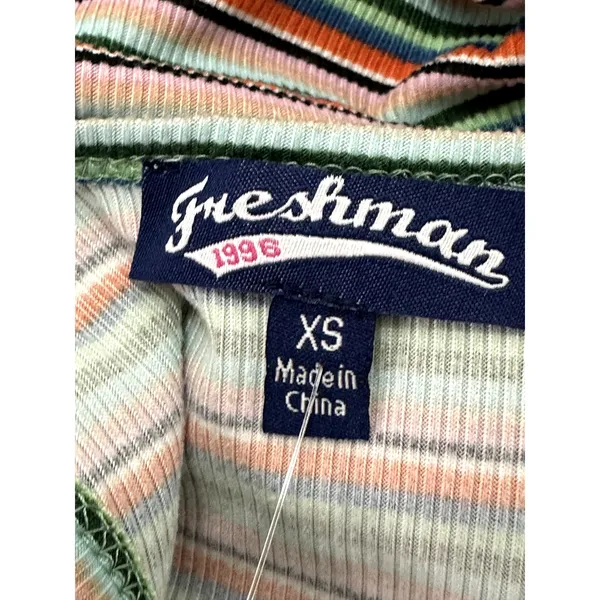 Freshman Tank Top Sleeveless Drawstring Side Ribbed Striped Multicolor W XS NWOT - Image 9