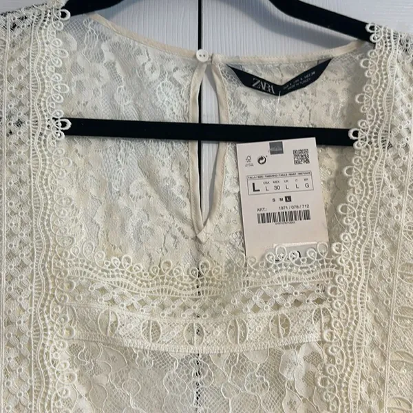 Zara Women’s Ivory Square Neckline All Lace Top - Image 4