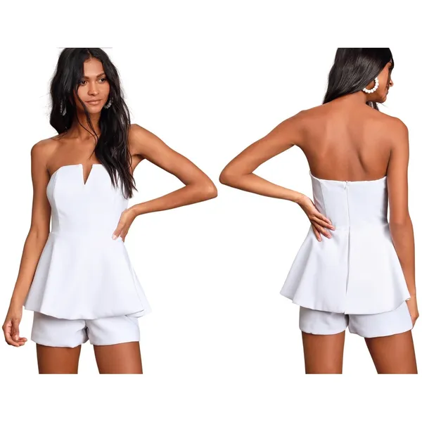 Lulus Where You Are White Strapless Romper Skort Y13152 Small NWT - Image 2
