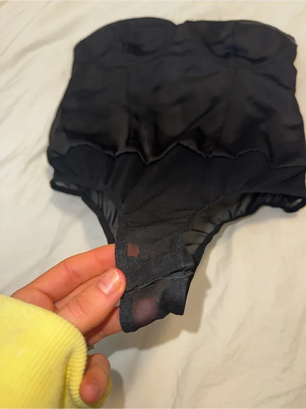 Lulus Sultry Sweetie Black Strapless Satin Bustier Bodysuit - Size S - Image 7