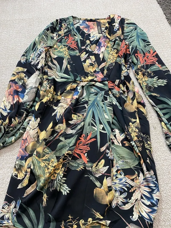 Miss Avenue Black Floral Long Sleeve Midi Shirt Dress Size M - Image 16