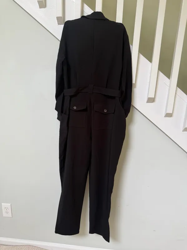 Findi Women's Black Long-Sleeve Zip Front Jumpsuit with Waist Tie - Image 7
