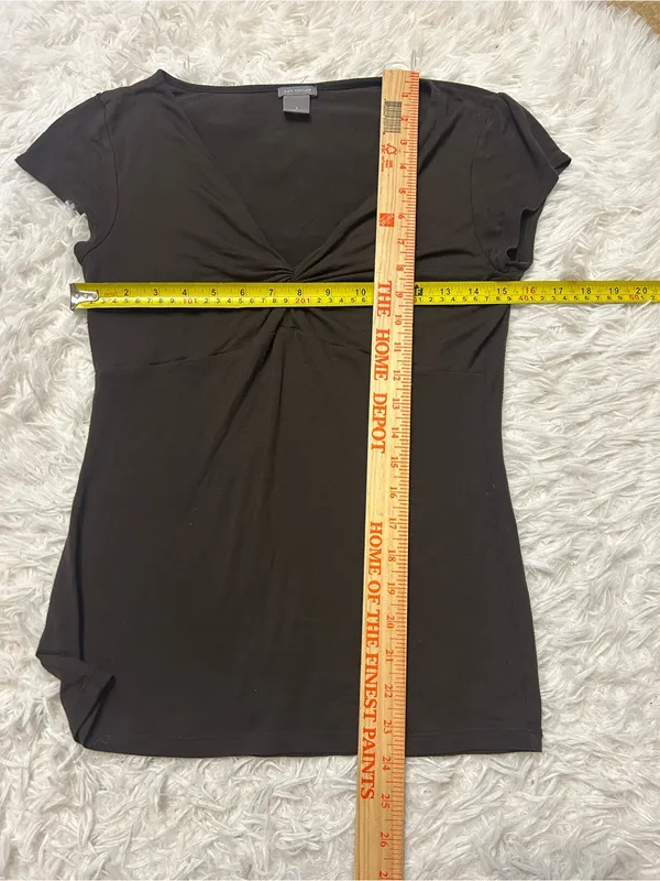 Ann Taylor brown twist front v-neck top short sleeve shirt size small stretchy - Image 4