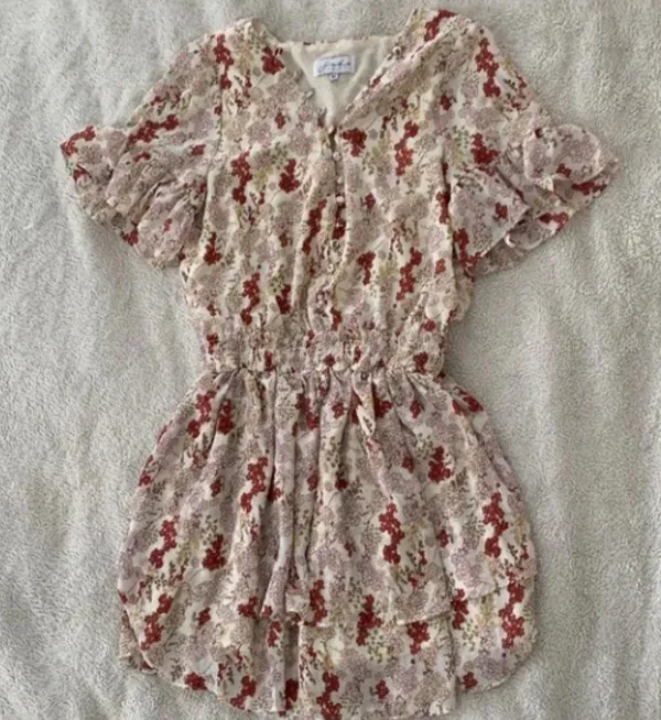 Sabo Skirt Floral Midi Dress - Red and White - Image 3