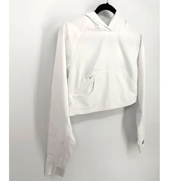 Gymshark Hoodie Windbreaker Cropped Oversized XS White Logo Pouch Pocket Active - Image 2