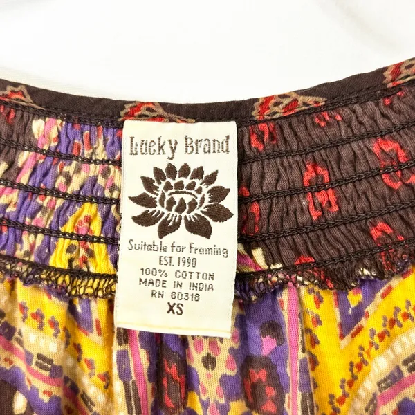 Lucky Brand XS Top VTG Y2K Hippie Paisley Smocked Brown Lotus Grunge Boho‎ 1309 - Image 10