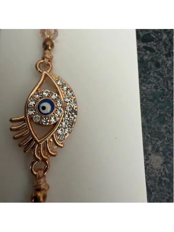 Women's Evil Eye Bracelet One Size Gold and Beige - Image 4