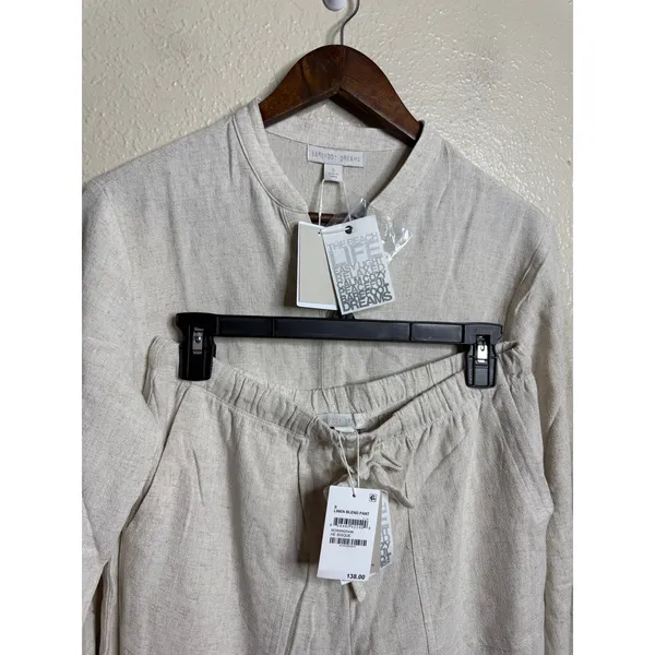 Barefoot Dreams Linen Blend Blouse & Pants Set size S NWT He Bisque - Image 5