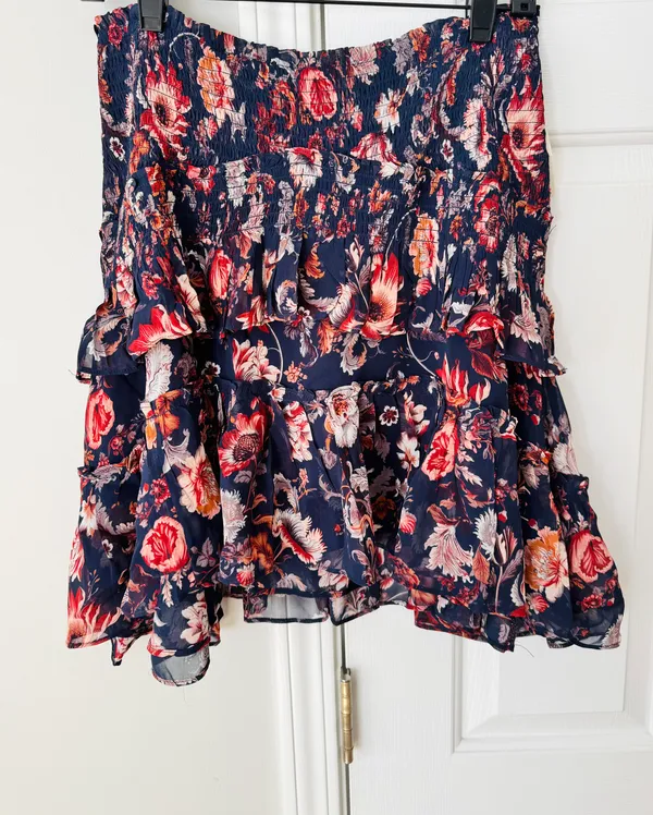 Anthropologie Asymmetrical Smocking Ruffles Mini Skirt, Size S - Image 10