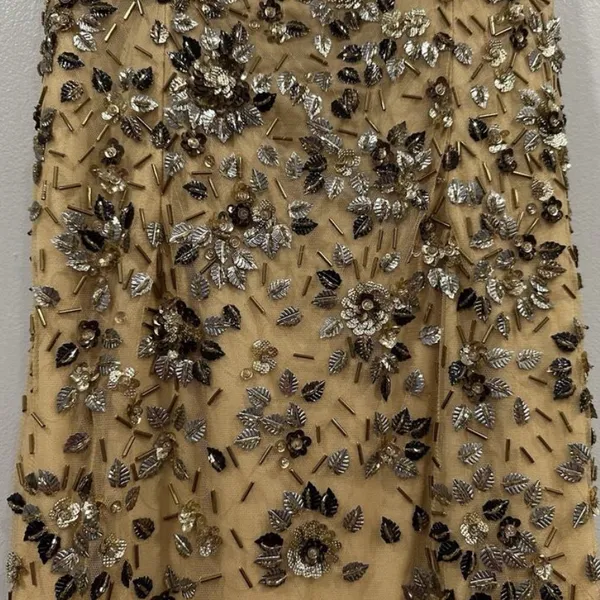 Mac Duggal 5477 Beige Gold Floral Embellished Scoop Neck Evening Gown Sz 10 - Image 5