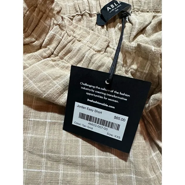 NWT Able Jordan Easy Shorts tan‎ white grid XXS - Image 2