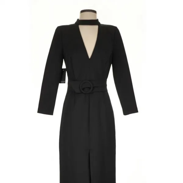 Marciano Black Choker Neck Belted Maxi Dress Small Dark Feminine Quiet Luxury - Image 3