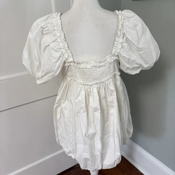 Free People Rendezvous Me Dress Milkmaid Puff Sleeve Smocked White Medium - Image 4