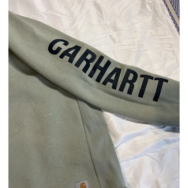 Carhartt Sweatshirt Womens XL Sage Green Relaxed Fit Embossed Arm Logo - Image 4
