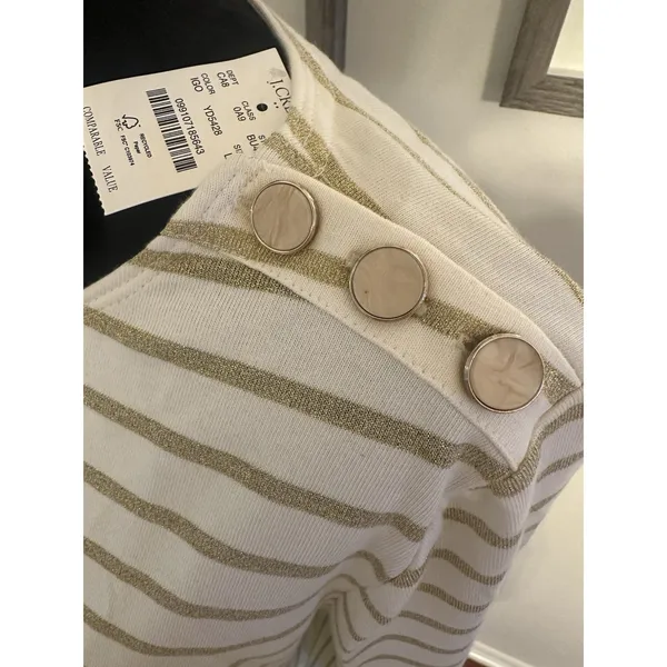 J.Crew Artist Shirt White Gold Stripe Long Sleeve Womens Large Button Accent NEW - Image 5