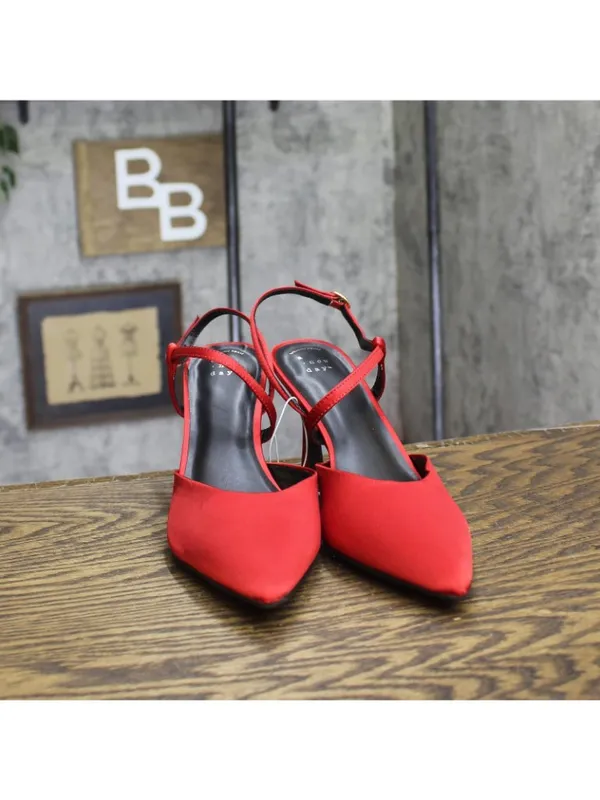 A New Day Womens Rosemary Heels Satin Strappy 94646859 Red 9M - Image 3