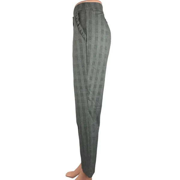 Zara Gray Plaid Ruffle Pockets High Rise Straight Leg Crop Ankle Trouser Pants M - Image 2