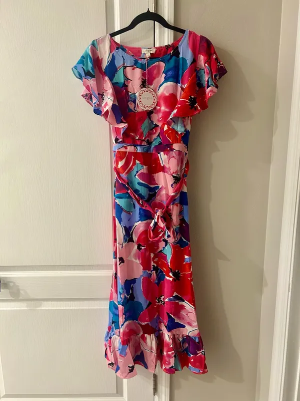 Umgee Bright Floral Belted Midi Dress Size Small - Image 3