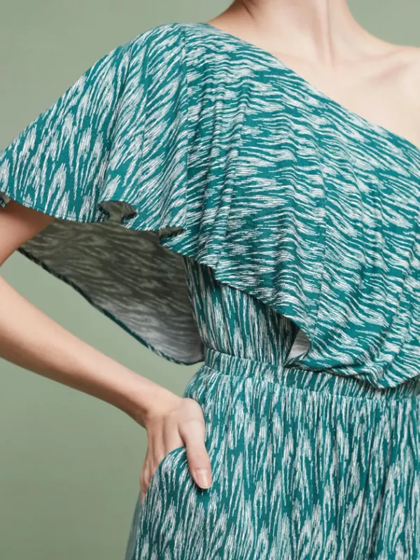Anthropologie Maeve Jamie Wide Leg Jumpsuit Green Print Size Medium - Image 3