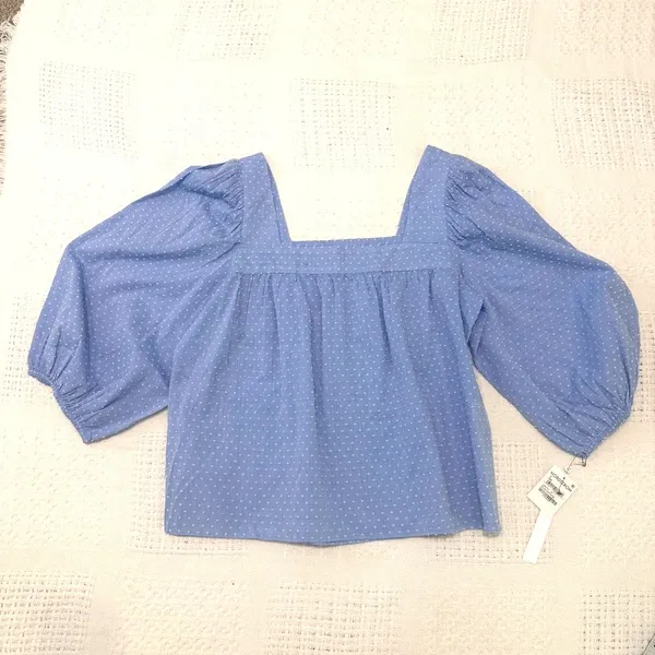 Caslon small square neck popover puff balloon sleeve 3/4 sleeve blouse TB 3084 - Image 9