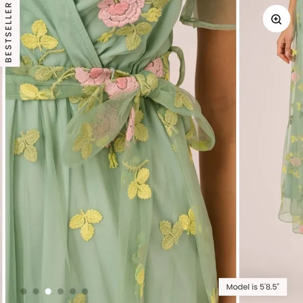 Adrianna‎ Papell Embroidered Maxi Dress Sage Multi Floral Flutter Size M NWT - Image 6
