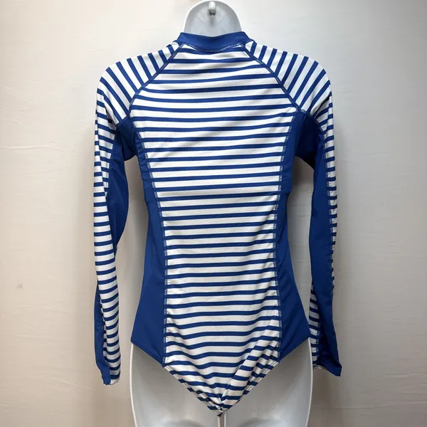 Cabana Life Womens One Piece Long Sleeve Zip Swimsuit Rash Guard Size‎ S Blue - Image 5