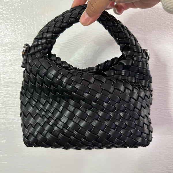 Mini Black Woven Hobo Crossbody Bag - Image 2