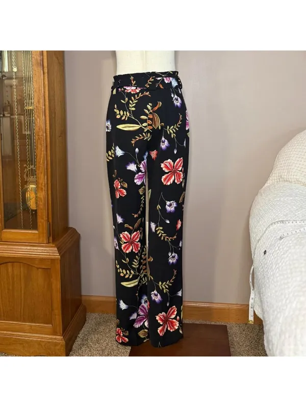 Express Black and Colorful Floral High-Rise Ankle Pants Women's Size 4L - Image 4
