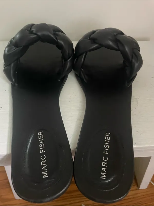 Marc Fisher Black Woven Slide Sandals - Image 2