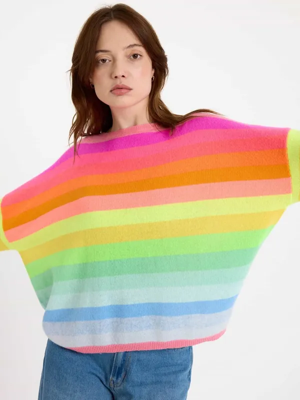 BRODIE Cashmere Striped Round Neck Oversized Pullover Sweater Size Large - Image 6