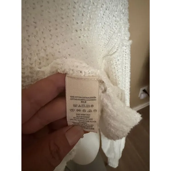 Free People Cream V-Neck Knit Cotton Sweater - Image 6