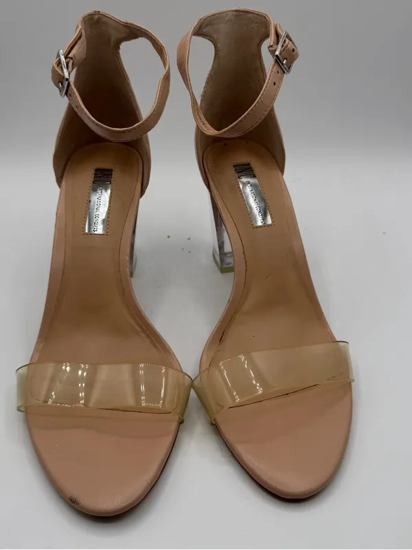 INC Kivah Clear Strap Block Heel Sandals 7.5 Nude Lucite Wedding Y2K - Image 2