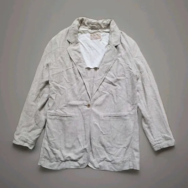 We The Free Jacket Women's Size Small Beige Oversized Linen Blend Blazer Oatmeal - Image 2