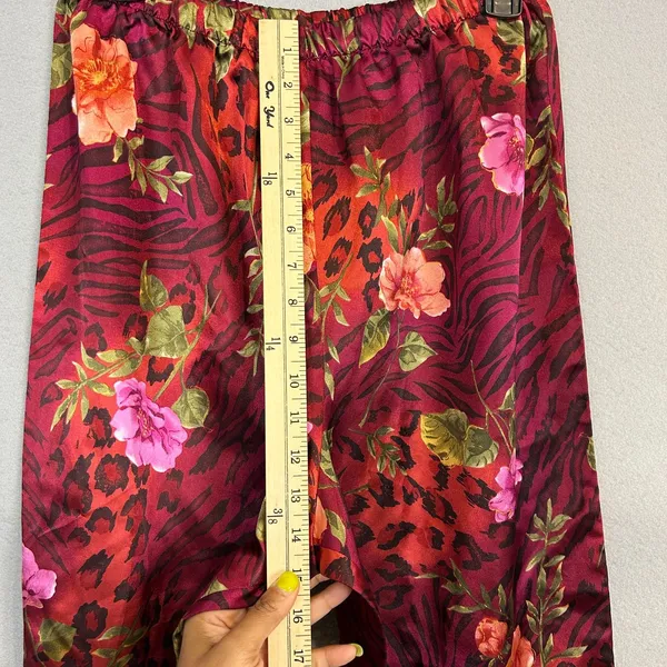 Sophia Delicates 2Pc Satin Pajama Set M Burgundy Floral Animal Print Lace Cami - Image 7