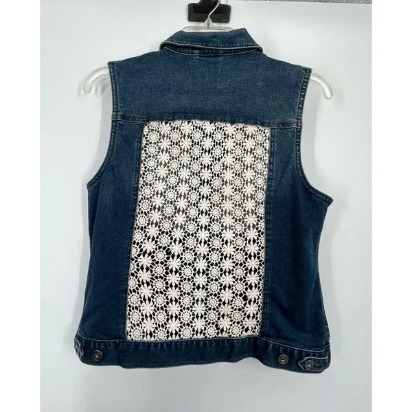 Vince Camuto denim vest with open crocheted back. - Image 2